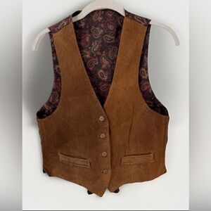 Vintage Womens Genuine Leather Vest Reversible Paisley Top Estimated Size Small